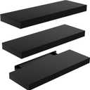 AMADA HOMEFURNISHING Floating Shelves Black, Wall Shelves with Invisible Brackets for Bedroom, Bathroom, Living Room, Kitchen, Set of 3 - AMFS07 (15.7 Inches)