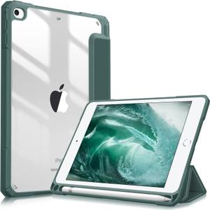 Fintie Hybrid Slim Case for iPad Mini 5th Generation 2019 / iPad Mini 4 (7.9 Inch) - [Built-in Pencil Holder] Shockproof Cover with Clear Transparent Back Shell, Midnight Green