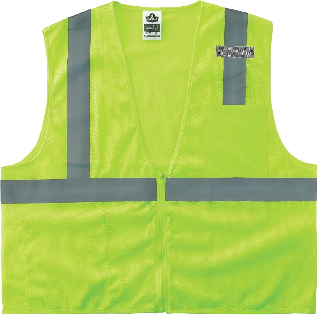 Ergodyne GloWear 8210Z ANSI Economy High Visibility Reflective Safety Vest, Zipper Closure (Large-X-Large, Lime)
