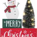 Christmas Decorations for Home LED Lighted Christmas Tree Decor with Timer Farmhouse Snowman Wooden Table Sign Vintage Holiday Xmas Party Winter Tiered Tray Signs