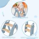 Wooden 2 Step Stool for Toddlers, Foldable 2-Step with Non-Slip Pads and Handles, Bamboo Step Stool for Kids Bathroom Sink and Potty Training, Kitchen Helper, Nursery Bedroom(Blue)