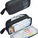 YOKUMA Pencil Case for Adults Aesthetic Pen Bag for Teen College Zipper Pouch Office Supplies Stationery Organizer Small Tool Bag (Black TW)