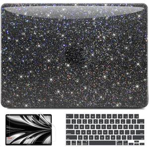 AKIT Compatible with MacBook Air 13 inch Case Sparkly M5 2026 2025-2022 M4 M3 M2 A3240 A3113 A2681, Glossy Glitter [Anti-Cracking] Hard Shell Laptop Case Cover for MacBook Air 13.6 inch, Black