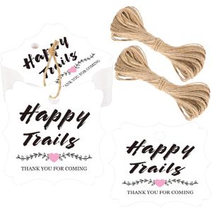 G2PLUS Happy Trails Tags-100PCS Thank You for Coming Tags Happy Trails Party Favors Tag White Paper Gift Label with String for Wedding, Bridal Shower, Retirement, Guest Appreciation Party Favors