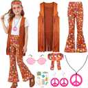Cuteshower Girl Hippie Costume 70s 60s Hippie Outfits for Girls Halloween Cosplay Party, 6-8Y