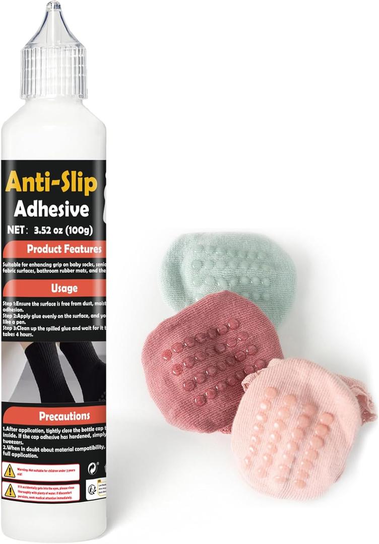 Sock Stop Glue 100ml, Clear Non-Slip Glue is Latex-Free and Water-Based, Odorless and Washable, Sock Anti Slip Adhesive for Hangers, Carpets, Bathroom Mats