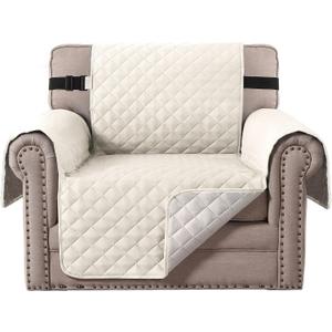 H.VERSAILTEX Chair Slipcover Reversible Chair Cover Water Resistant Couch Cover Washable Chair Cover Non-Slip Fabric Furniture Protector with Elastic Strap for Pets (Armchair, Ivory/Beige)