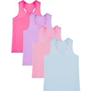 SATINIOR 4 Pieces Girls Dance Tank Tops Racerback Crop Tops Sleeveless Dance Clothes for Girls Gymnastics, 4-5T, Peach Pink, Light Purple, Pink, Blue