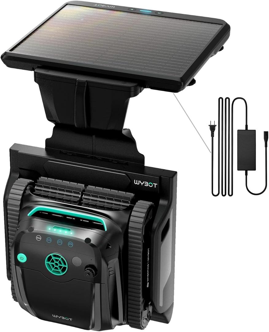 WYBOT S2 Solar Cordless Robotic Pool Vacuum Cleaner, Intelligent Cleaning Schedule, Area Cleaning, Auto-Docking Charging, 3D Adsorption System, In-Ground Pools up to 3,229 Sq.Ft (Black&Green)