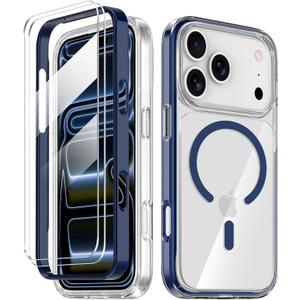 COOLQO for iPhone 17 Pro Max Case with Screen Protectors, Compatible with MagSafe, Military Grade Drop 17 FT Protection, Dual-Layer Classic Hybrid Magnetic Phone Case Cover Bumper, Blue (17ProMax_6.9")