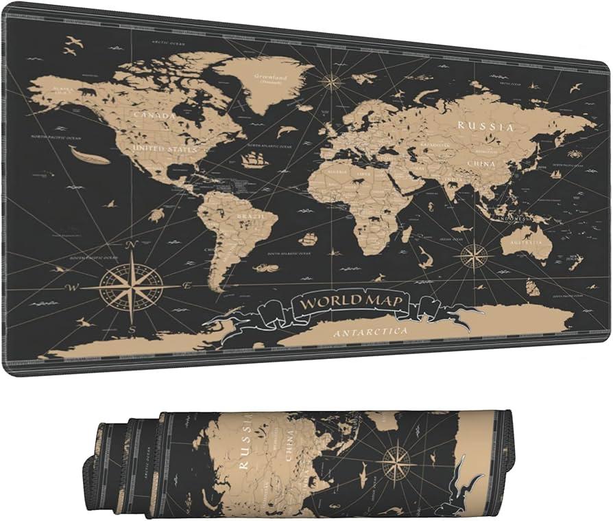 Gaming Mouse Pad for Desk, Vintage World Map Office Large Desk Mat, 31.5x11.8Inch Long Computer Keyboard Mousepad with Non-Slip Base and Stitched Edge, Gifts for Him