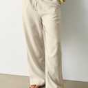 CHYRII Women's Summer Casual Wide Leg Pants Cotton Linen Palazzo Pants Beach Vacation Trouser with Pockets (Beige, M)