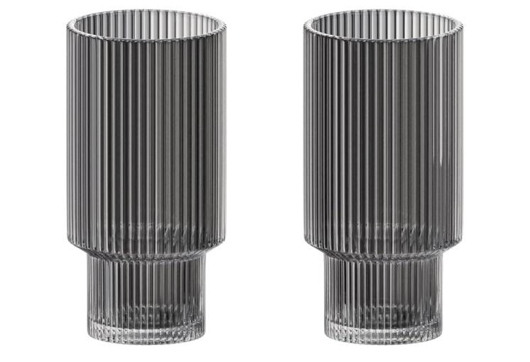 American Atelier Vintage Art Deco Fluted Drinking Glasses | Set of 2 | 11 oz | Modern Kitchen Glassware Set | Unique Cups for Weddings, Cocktails or Bar | Ribbed Glass Cup for Water