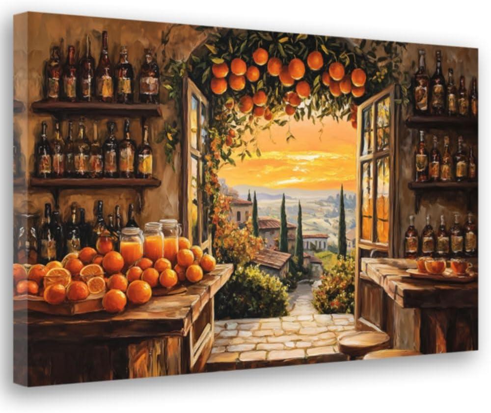 CGXLB Winery Wall Art Wine Cellar & Sunset Paintings, Rustic Winery Decor Farmhouse Picture for Dining Room, Wine Bar, Kitchen, Italian Countryside Art 16"x24"