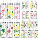 24 Pcs Summer Plastic Cups with Lids and Straws,Hawaii Reusable Cups 13.5 oz Plastic Tumbler for Summer Birthday Party Supplies