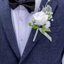 Fnize White Wrist Corsage and Boutonniere Set for Bride Groom Bridesmaids Groomsmen Wedding Homecoming Flowers Prom Suit Accessories, Rose Boutonniere and Corsage Wristlet Flower