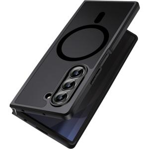 for Samsung Galaxy Z Fold 6 Case [Compatible with MagSafe] Slim Translucent Matte Hard Back & Soft Black Magnetic Cover, Military Grade Drop Proof Bumper, Shockproof Phone Case