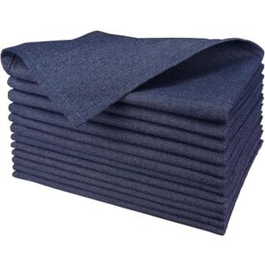 Denim Napkins Cloth Washable, Set of 12, Cloth Dinner Napkins, No Fade, No Deformation, Wrinkle Resistant, Iron Free, 20 x 20 Inch, Denim Navy
