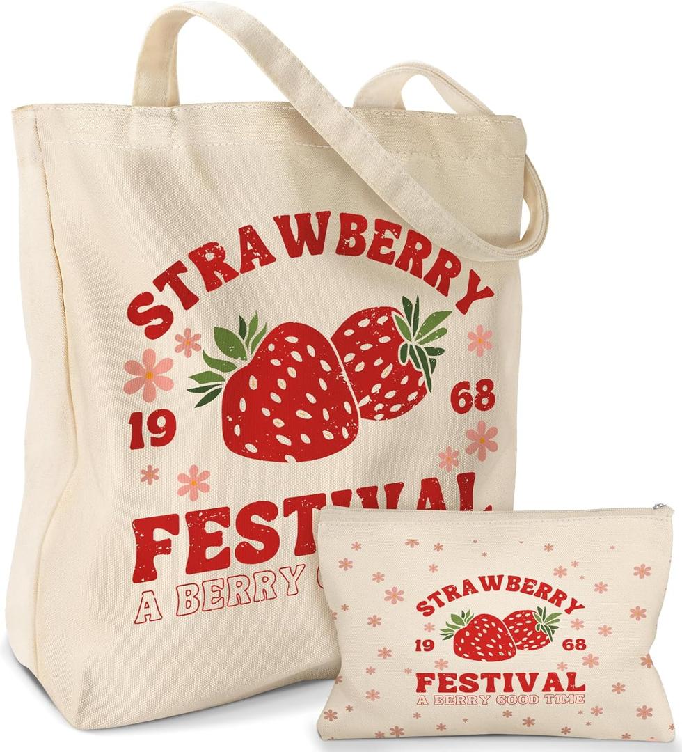 Aesthetic 2 Pack Canvas Tote Bag - with Makeup Pouch Bag for Women Reusable Grocery Bag for Gym, Travel, Work