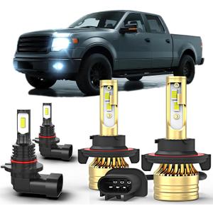 Fit For Ford F150 2004-2014 LED Bulbs Combo,9008 H13 High&Low Beam+9145 Fog Light Bulbs,6000K White,500% Brightness,9008 9145 Light Bulbs, Plug and Play, Pack of 4