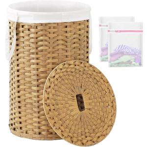 SETVSON Large Laundry Hamper Laundry Basket Round 34.3 Gal (130 L) Handwoven Wicker Laundry Baskets Rattan Laundry Basket with Laundry Bag Handles 2 Mesh Bags for Living Room Bedroom Natural