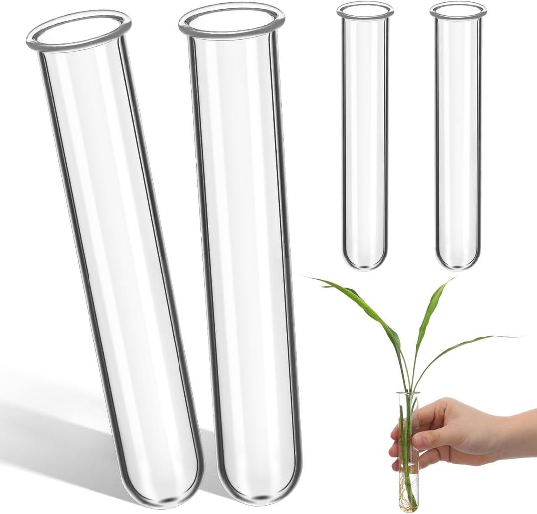 Kisangel 4pcs Plant Glass Test Tube, Clear Plant Propagation Tubes Hydroponic Glass Flower Vases for Home Garden Arrangement Water