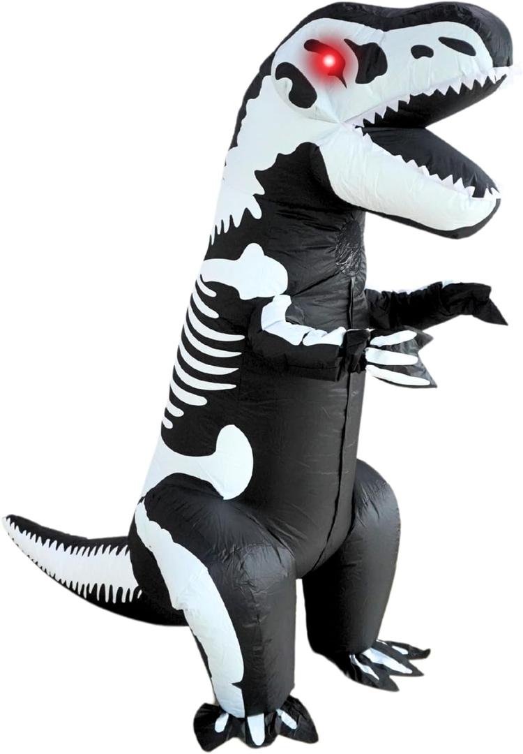 PTS Inflatable Costume Adult, Blow Up LED Light Eyes Dinosaur Skeleton Costume for Halloween Inflatables Cosplay Party