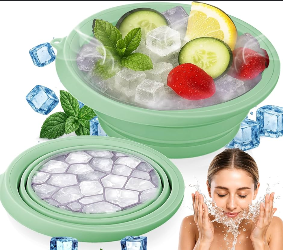 Pack Of 2 SaporeArt Ice Face Bowl, Upgraded Wider & Deeper Collapsible Silicone Facial Ice Bath Bowl with BuiltIn Ice Mold, Soothes Puffiness & Redness, Ideal for Home and Travel
