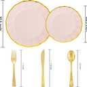 ejonirinjonir EI 150pcs Pink Plastic Plates with Gold Plastic Silverware,Pink Party Plates,Heavy Duty Plate Disposable,Gold Dinnerware Set for Birthday, Afternoon Tea,Wedding,Valentine's Day