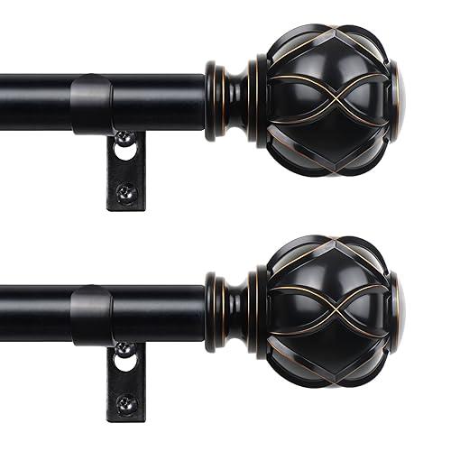 Curtain Rods 2 Pack, HOTOZON Curtain Rods for Windows 28 to 48 Inch, Adjustable Heavy Duty Drapery Rods 32 to 43 Inch with Netted Texture Finials, Black