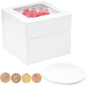 2 x 10x10x8 Inches Cake Boxes with Cake Boards, 3 Pack Premium Tall Cheesecake Boxes with Display Window