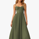Womens Pleated A-Line Ruched Sleeveless Prom Dress Adjustable Spaghetti Strap Backless Party Gown Dress Size Small