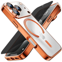 Misscase for iPhone 17 Pro Max Case with Privacy Screen Protector, [Camera Lens Protector] Clear Magnetic Luxury Plating Compatible with MagSafe Elegant Anti-Scratch Case 6.9 Inch Orange