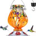 BOLITE Hummingbird Feeder, Hand Blown Glass Hummingbird Feeders for Outdoors Hanging with Ant Moat, 5 Bee-Proof Ports, Leak-Proof, 360 Perch, 22oz, Orange, Gifts for Women Men, Gifts for Mom Dad