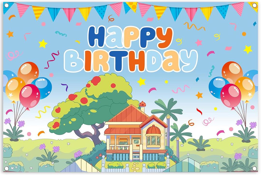 5x3ft Blue Dog Theme Backdrop Cartoon Photography Background Kids Boys Girls Birthday Party Decorations Photo Booth Banner Props
