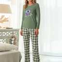 2Pcs Women's Pajama Set,Lounge Top and Plaid Pants Sleepwear,Soft Lounge Sleep Set,Cute Casual Loungewear for Home or Sleep (M)