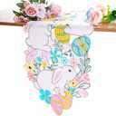 cnomg Easter Table Runner Embroidered Floral Eggs Bunnys Colorful Flower Dresser Scarf Spring Holiday Home Kitchen Dining Tabletop Decoration 14x34 Inches