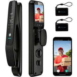 3D Face Recognition Smart Lock with Camera,Keypad Door Lock with Handle, Keyless Entry Fingerprint Smart Mortise Lock for Front Door,Electronic Deadbolt,Video Doorbell,HD Screen,Waterproof