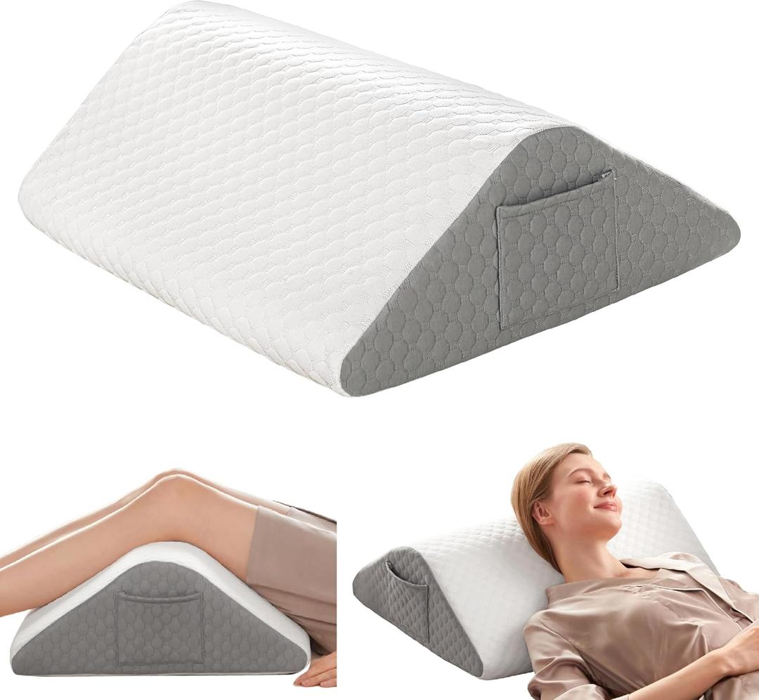 Knee Wedge Pillow, Leg Elevation Pillows for After Surgery, Triangle Pillow Wedge for Ankle Support, 8'' Height Foam Wedge Pillow for Back Pain Relief & Enhanced Circulation in Ankles and Legs Knee Wedge Pillow, Leg Elevation Pillows for After Surgery, Triangle Pillow Wedge for Ankle Support, 8'' Height Foam Wedge Pillow for Back Pain Relief & Enhanced Circulation in Ankles and Legs