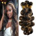 BilltiiWW Highlights P1B27 Body Wave Bundles Black Mixed With #27 Weave Brazilian Soft and Silky for Black Women 18 20 22 Inch