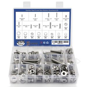 265PCS Nuts and Bolts 1/4"-20, 5/16"-18, 3/8"-16 Carbon Steel Hex Nuts and Bolts Assortment Kit, Hardware Screws Assortment Kit (3 Types, 4 Different Sizes-3/4, 1, 1-1/2, 2)
