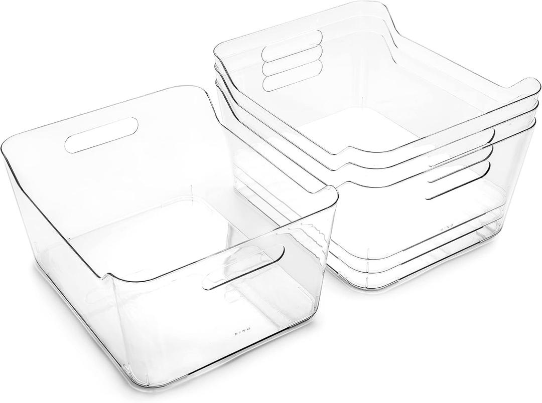 BINO | Plastic Organizer Bins, X-Large - 4 Pack | The SOHO Collection | Multi-Use Organizer Bins | Pantry & Freezer Bin | Plastic Storage Containers | Bin for Home & Kitchen Org (Clear)