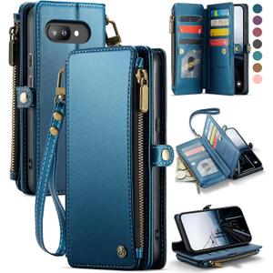 Defencase for Google Pixel 9a Case Wallet with RFID Blocking Card Holder for Women Men, Fashion PU Leather Magnetic Snap Flip Zipper Wrist Strap Wallet Phone Case for Google Pixel 9A 6.3", Dark Blue