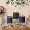 Navy Blue Flameless Candles with Remote and Timer, 3"x3" Real Wax Battery Operated Pillar Candles with 3D Flickering Flame, Set of 3