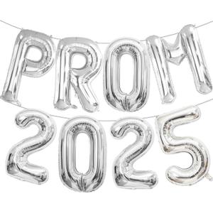Prom 2025 Balloons Silver 16 Inch, Silver Prom 2025 Graduation Balloons Banner Sign for Graduation Class of 2025 Congrats Grad Party Decorations
