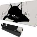 MAY FLOWER Large Gaming Mouse Pad, Full Keyboard Mat, Long Laptop Mousepad, Computer Mouse Mat for Home and Office, Anti-Slip Rubber Base, 31.5 x 11.8 Inches (Black Cat)