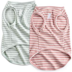Keyeese Dog Shirt Vest Lightweight Stretchy Dog T-Shirts Soft Cool Sleeveless Stripe Vests Breathable Clothes for Puppy Kitty Cats Small Medium Large Dogs 2 Pack Pink + Blue XXL
