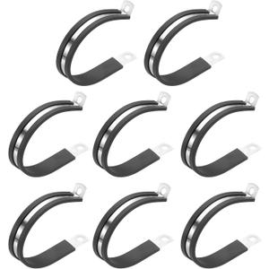 PATIKIL 2-3/16 Inch Cable Clamp, 8 Pack 304 Stainless Steel Rubber Cushioned Insulated Pipe Metal Clamp for Tube Pipe Hose Cable Wire Cord Installation