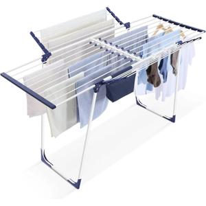 APEXCHASER Clothes Drying Rack - Foldable Laundry Rack Indoor Outdoor, Gullwing Drying Rack Clothing with 10pcs Clips + Bag, Collapsible Space-Saving Clothes Rack for Drying Towels Dolls, White, Medium