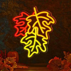 Maple Neon LED Sign Fall Thanksgiving Maple Neon Light USB Powered Light Colorful Aesthetic 3D Wall Art Signs for Home Bedroom Living Room Party Game Room Thanksgiving Gift Lamp Decor